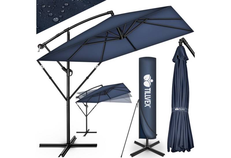 tillvex Sonnenschirm tillvex® Sonnenschirm eckig 235 x 235 cm Ampelschirm Gartenschirm, Kurbelschirm Marktschirm wasserdicht 360° drehbar, Alu Ampelschirm Ø 330 cm Rechteckig + Abdeckung von tillvex