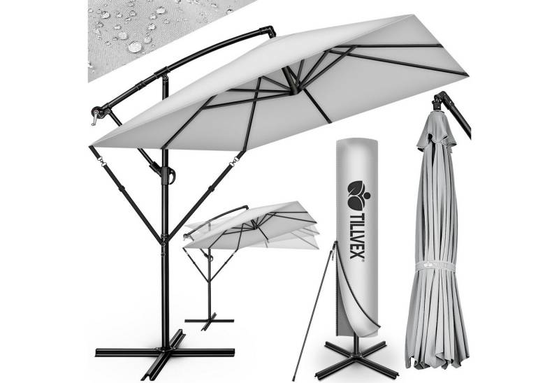 tillvex Sonnenschirm tillvex® Sonnenschirm eckig 235 x 235 cm Ampelschirm Gartenschirm, Kurbelschirm Marktschirm wasserdicht 360° drehbar, Alu Ampelschirm Ø 330 cm Rechteckig + Abdeckung von tillvex