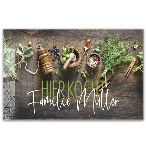 ®timalo Herdabdeckplatte personalisiert mit Namen | 80 x 52 cm Kräuter Holzwand | einteilig | 4mm ESG-Glas Ceranfeldabdeckung, Glasplatte, Schneidebrett, Abdeckplatte von timalo