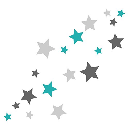 30 Stück selbstklebende Sterne Aufkleber, Mix-Set türkis, grau, Fensterbild/Fensteraufkleber, Wandtattoo, In- und Outdoor 62s1 von timalo
