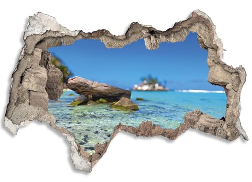 3D Wandtattoo selbstklebend Wanddurchbruch | Loch in der Wand Mauerloch | Wetterfeste Wandsticker Gross Innen und Outdoor | 120x80cm Meer Seychellen Strand von timalo