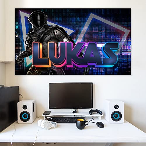 timalo Cooles Gamer Poster mit Namen für Jungen | Modernes Wandposter für Jugendliche 3D Leuchtschrift Kinderzimmer Wandtattoo Teeanger Gaming Wandbild | gamer22-1-B120xH61cm von timalo