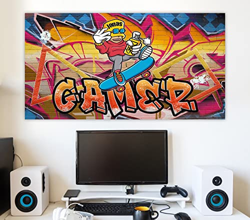 timalo Cooles Graffiti Gamer Poster mit Namen für die Wand & Tür | Moderne Dekoration für Jugendliche Wandbild Kinderzimmer Wandtattoo gaming Bild | gamer15-1-B120xH61cm von timalo