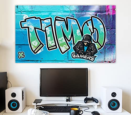 timalo Cooles Poster Gamer für die Wand mit Namen | Dekoration für Jugendliche Graffiti Wandbild Kinderzimmer Deko gaming Jungs | gamer13-B120xH61cm-new von timalo