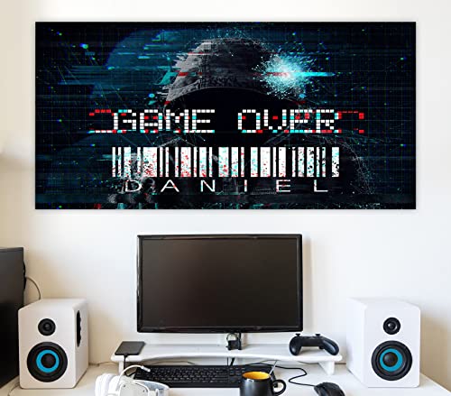 timalo Gamer Poster mit Namen für die Wand & Tür | Modernes Wandbild für Jugendliche Kinderzimmer Wandtattoo gaming Geschenk Teeanger Jungs personalisiert Game Over | gamer19-B140xH61cm-new von timalo