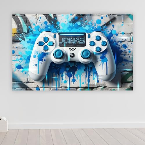 Gamer poster mit Namen personalisiert gaming Wanddeko gamer Bild für die Wand Wandbild Jugendzimmer Poster Graffiti zimmer Bilder für Teenager XXL Controller Konsole | poster1-Motiv87-B140xH61cm von timalo