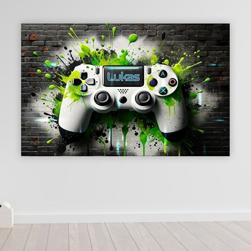 Gamer poster mit Namen personalisiert gaming Wanddeko gamer Bild für die Wand Wandbild Jugendzimmer Poster Graffiti zimmer Bilder für Teenager XXL Controller | poster1-Motiv86-B140xH61cm von timalo