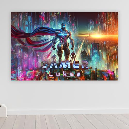 Gamer poster mit Namen personalisiert gaming Wanddeko gamer Bild für die Wand Wandbild Jugendzimmer gamer Poster gaming zimmer Bilder für Teenager XXL Superhelden | poster1-Motiv80-B42xH30cm von timalo