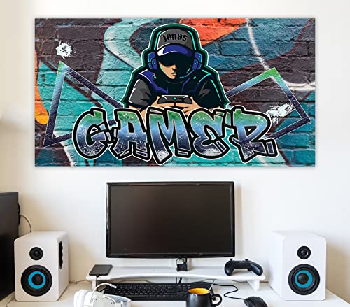 timalo Graffiti Poster Gamer mit Namen für die Wand & Zimmertür | Modernes Wandposter für Jugendliche Kinderzimmer Wandtattoo gaming Geschenke Teeanger Jungs | gamer21-1-B61xH43cm von timalo