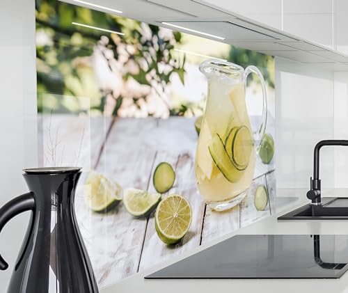 Herd Spritzschutz Wand Spüle, Küche Küchenrückwand Glasoptik | Acryl Glas 2mm | Glasrückwand Acrylglas Küchenpaneele Rückwandschutz Platte | 60x60cm Selbstgemachte Limonade Limetten von timalo