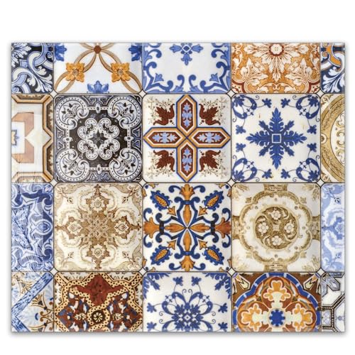 Herdabdeckplatte 60x52 cm einteilig aus 4mm ESG Glas | Azulejo Muster – mediterrane Fliesen | Herd Abdeckung Abdeckplatte Induktion Schneidebrett Glasplatte für Ceranfeld Herdabdeckplatte 60x52 cm einteilig aus 4mm ESG Glas | Azulejo Muster – mediterrane Fliesen | Herd Abdeckung Abdeckplatte Induktion Schneidebrett Glasplatte für Ceranfeld von timalo