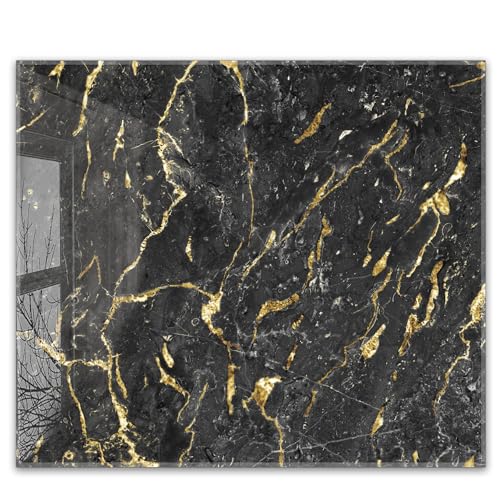 Herdabdeckplatte 60x52 cm einteilig aus 4mm ESG Glas | Schwarzer Marmor mit Gold | Herd Abdeckung Abdeckplatte Induktion Schneidebrett Glasplatte für Ceranfeld von timalo