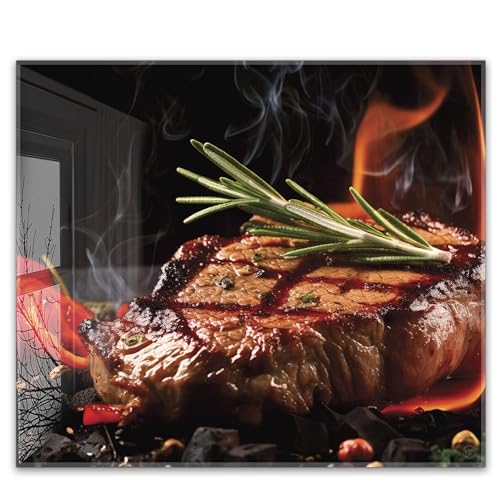 Herdabdeckplatte 60x52 cm einteilig aus 4mm ESG Glas | Steak auf dem Grill - Grillen Barbecue BBQ | Herd Abdeckung Abdeckplatte Induktion Schneidebrett Glasplatte für Ceranfeld Herdabdeckplatte 60x52 cm einteilig aus 4mm ESG Glas | Steak auf dem Grill - Grillen Barbecue BBQ | Herd Abdeckung Abdeckplatte Induktion Schneidebrett Glasplatte für Ceranfeld von timalo