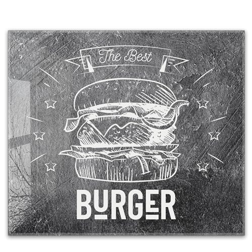 Herdabdeckplatte 60x52 cm einteilig aus 4mm ESG Glas | Vintage Burger Hamburger | Herd Abdeckung Abdeckplatte Induktion Schneidebrett Glasplatte für Ceranfeld von timalo