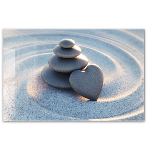 Herdabdeckplatte 80x52 cm ESG Glas | Steine im Sand Strand Herz Zen Natur | Herd Abdeckung für Ceranfeld Schneidebrett Glasplatte Induktion von timalo