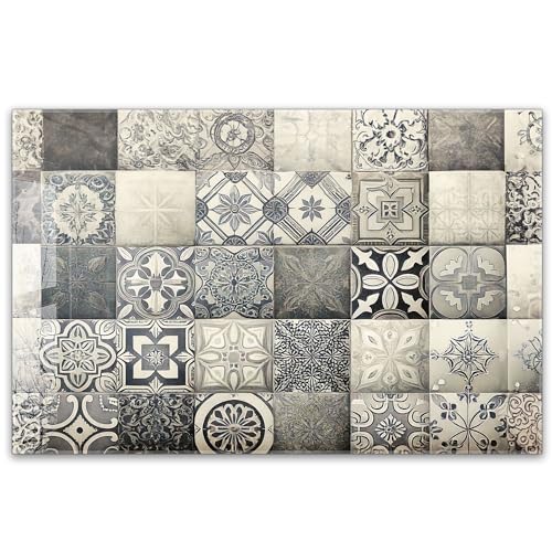 Herdabdeckplatte 80x52 cm einteilig aus 4mm ESG Glas | Orientalische Fliesen grau | Herd Abdeckung Abdeckplatte Induktion Schneidebrett Glasplatte für Ceranfeld von timalo