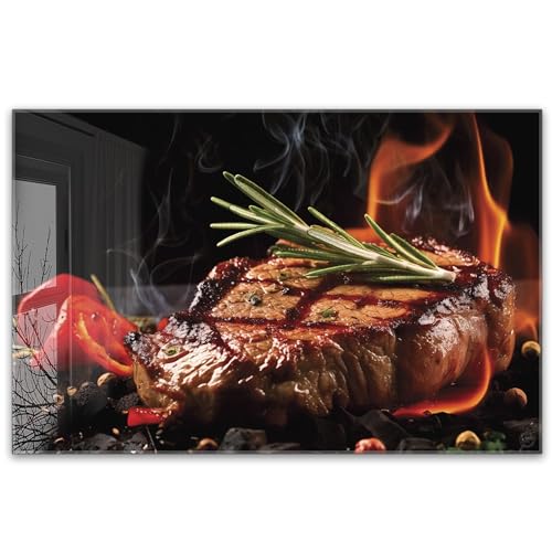 Herdabdeckplatte 80x52 cm einteilig aus 4mm ESG Glas | Steak auf dem Grill - Grillen Barbecue BBQ | Herd Abdeckung Abdeckplatte Induktion Schneidebrett Glasplatte für Ceranfeld Herdabdeckplatte 80x52 cm einteilig aus 4mm ESG Glas | Steak auf dem Grill - Grillen Barbecue BBQ | Herd Abdeckung Abdeckplatte Induktion Schneidebrett Glasplatte für Ceranfeld von timalo