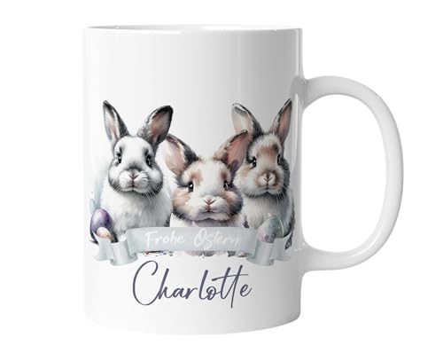 Tasse mit Namen | Personalisierte Ostertasse mit Wunschnamen Osterhase Keramik Tasse Frohe Ostern Hase Geschenk für Kinder | mug-o-10 von timalo