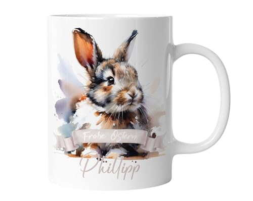 Tasse mit Namen | Personalisierte Ostertasse mit Wunschnamen Osterhase Keramik Tasse Frohe Ostern Hase Geschenk für Kinder | mug-o-3 von timalo