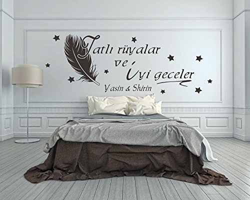 Türkisches Wandtattoo mit Namen fürs Schlafzimmer Tatlı rüyalar ve İyi geceler - yatak odası için adı - 68179-120x43cm schwarz, Namensaufkleber Wandaufkleber Wandtatoos Sticker Aufkleber für die Wand von timalo