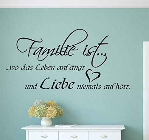 Wandtattoo 68146-58x28 cm, Zitate ~ Familie ist wo das Leben anfängt und Liebe.~ Wandaufkleber Aufkleber für die Wand, Tapetensticker aus Markenfolie, 32 Farben wählbar von timalo