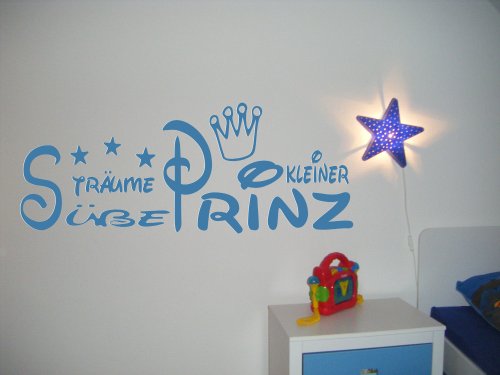 Wandtattoo Kinderzimmer, Kind, Baby ~ Text: Süße Träume kleiner Prinz + Krone und Sterne für Jungen, Buben ~ 61059-57x20 cm Wandaufkleber Wandtatoos Sticker Aufkleber für die Wand, Fensterbild, Tapetensticker, Türaufkleber, Tattoo aus Markenfolie in 32 Farben von timalo