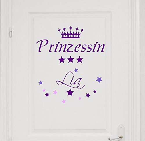 Wandtattoo Türaufkleber mit Wunschnamen 73057-29cm-tricolore-violett Sterne - kleine Prinzessin mit Krone - fürs Mädchenzimmer, Kinderzimmer Mädchen, mit Name von timalo