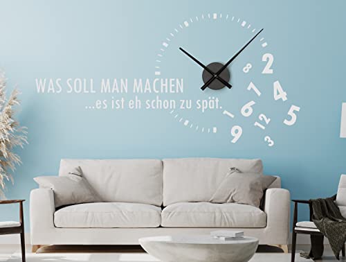 Wandtattoo Uhr mit Uhrwerk Spruch Was soll man machen – Wanduhr Küche Wohnzimmer DIY von timalo® – 30 Farben | 76068-Gold-G-115x58-Uhr-silber von timalo