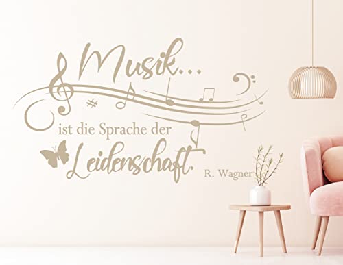 Wandtattoo Wohnzimmer Musik ist die Sprache der Leidenschaft mit Notenschlüssel von timalo® über 30 seidenmatte, harmonische Farben | 75043-Gold-G-100x58 von timalo