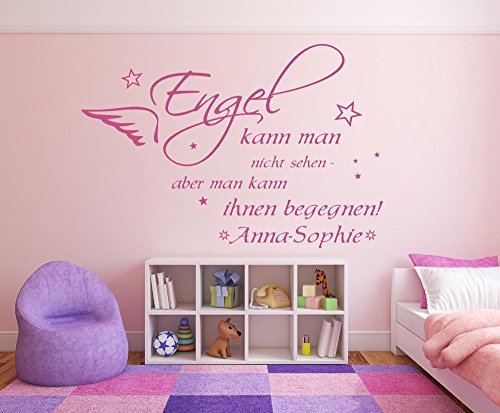 Wandtattoo mit Namen und Sternen ~ Spruch: Engel kann man nicht sehen ~ fürs Kinderzimmer und Schlafzimmer Mädchen und Jungen, 73024-100x58cm-schwarz, fürs Jungenzimmer, Mädchenzimmer Namensaufkleber Wandaufkleber Wandtatoos Sticker Aufkleber für die Wand, Tapetensticker, Tattoo aus Markenfolie mit Wunschname, in 32 Farben wählbar von timalo