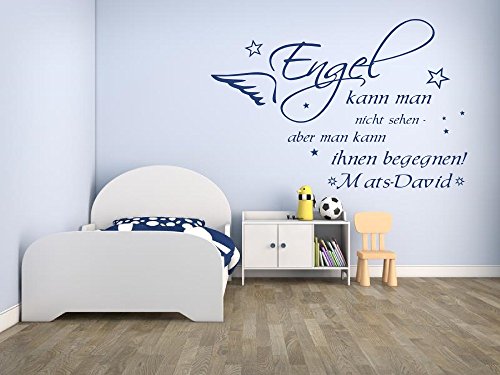 Wandtattoo mit Wunschnamen und Sternen ~ Spruch: Engel kann man nicht sehen ~ fürs Kinderzimmer und Schlafzimmer Mädchen und Jungen, 73024-100x58cm-blau, fürs Jungenzimmer, Mädchenzimmer Namensaufkleber Wandaufkleber mit Name Wandtatoos Sticker Aufkleber für die Wand, Tapetensticker, in 32 Farben wählbar von timalo