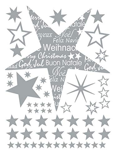 XL Deko Set 55 silberne Sterne (Aufkleber 3-58 cm groß) Fensterdekoration zu Weihnachten Fensterbild/Fensteraufkleber, Wandtattoo 70034 von timalo