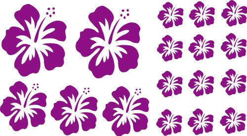 XL Design Set in Violett Lila 17 Stück HIBISKUS Blüten Autoaufkleber selbstklebende Blumen bunte Sticker Outdoor, Wandtattoo & Fensterbild wählen Sie aus 32 Farben! von timalo