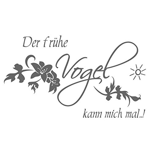 XL Wandtattoo fürs Schlafzimmer 68127-110x58 cm, Spruch ~ Der frühe Vogel kann mich mal ~ Blumenranke ~ Wandaufkleber Aufkleber für die Wand, Tapetensticker aus Markenfolie, 32 Farben wählbar von timalo