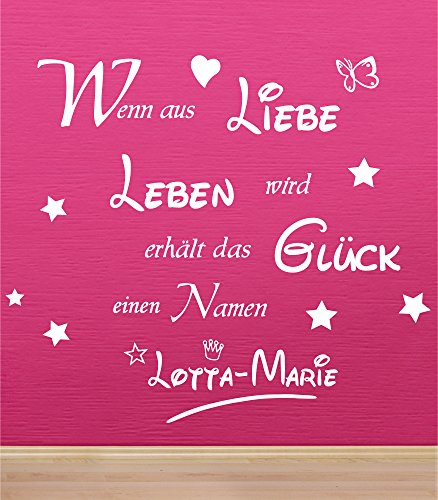 XL Wandtattoo mit Namen Ihres Kindes - fürs Kinderzimmer ~ Wandspruch: "Wenn aus Liebe, Leben wird" mit Krone und Sternen - Babyname Jungen oder Mädchen ~ 68028-120x100 cm Wandaufkleber Wandtatoos Sticker Aufkleber für die Wand, Türaufkleber, Tapetensticker, Namenstattoo, Namensaufkleber von timalo