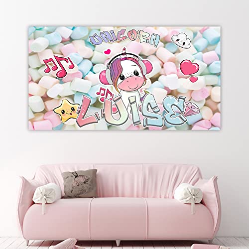 timalo XXL Mädchen Poster mit Namen für Teenies Einhorn | Kinderzimmer Bild für Teenager Graffiti Wandbild Wandtattoo Wandposter Kinder personalisiert | candy3-1-B61xH43cm von timalo