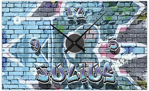 timalo® Coole Gamer Uhr Gaming Poster personalisiert mit Namen | Zimmer Dekoration Banner Bild mit Uhrwerk Deko Wanduhr Wandbild Graffiti | pu-5-100x61cm-d von timalo