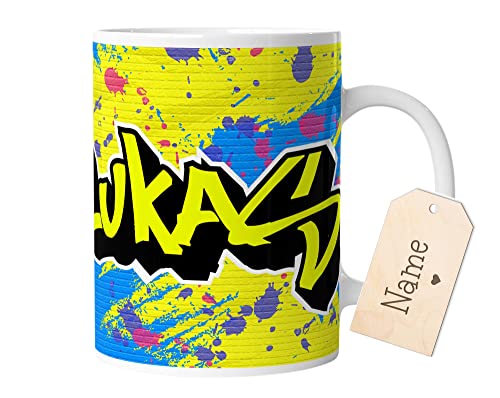 timalo® Coole Gaming Tasse personalisiert mit Namen | Kaffeetasse Geschenk für Gamer Becher | Graffitti Mauer gelb | mug-gamer-53 von timalo