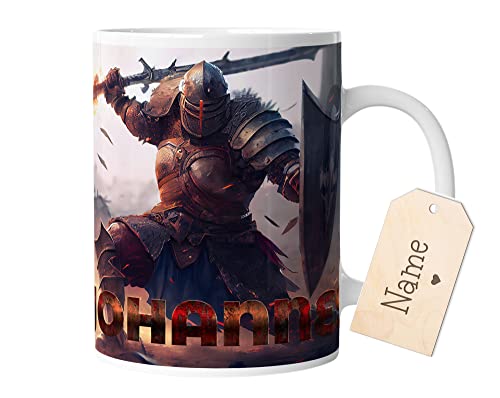 timalo® Coole Gaming Tasse personalisiert mit Namen | Kaffeetasse Geschenk für Gamer Becher | Ritter Superheld | mug-gamer-44 von timalo