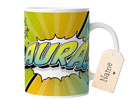 timalo® Coole Geschenk Tasse personalisiert mit Namen im Comic Style | Bunte Graffiti Cartoon Kaffeetasse für Kinder | Jungen Mädchen grün | mug-gamer-60 von timalo