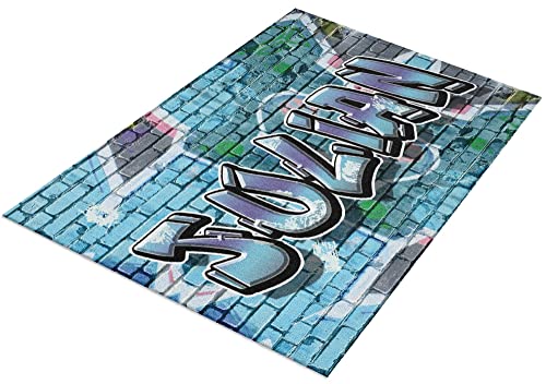 timalo® Cooler Gamer Teppich mit Namen für Jungen | Personalisierbarer Kinderteppich mit Wunschname Gaming Fußmatte Deko Kinderzimmer Graffiti | carpet-gamer-140x90-27 von timalo