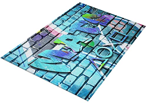 timalo® Cooler Gamer Teppich mit Namen für Jungen | Personalisierter Kinderteppich mit Wunschname Gaming Fußmatte Deko Kinderzimmer Graffiti | carpet-gamer-140x90-2 von timalo