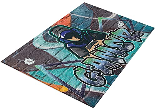 timalo® Cooler Gamer Teppich mit Namen für Jungen | Personalisierter Kinderteppich mit Wunschname Gaming Fußmatte Deko Kinderzimmer Graffiti | carpet-gamer-140x90-21 von timalo