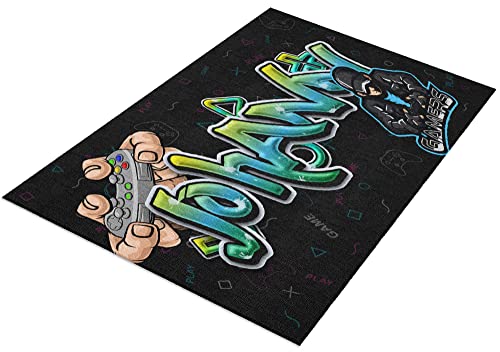 timalo® Cooler Gamer Teppich mit Namen für Jungen | Personalisierter Kinderteppich mit Wunschname Gaming Fußmatte Deko Kinderzimmer Jungs | carpet-gamer-140x90-11 von timalo