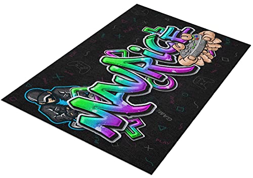 timalo® Cooler Gamer Teppich mit Namen für Jungen | Personalisierter Kinderteppich mit Wunschname Gaming Fußmatte Deko Kinderzimmer Jungs | carpet-gamer-70x50-10 von timalo