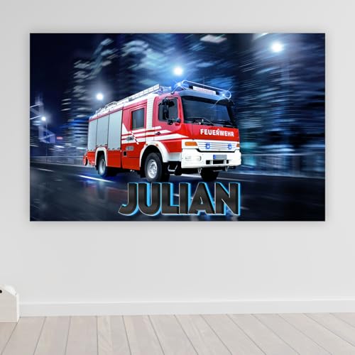 timalo® Cooles Feuerwehr Poster mit eigenem Namen | Bild für die Wand | Wandbild für Kinder Jungen mit Feuerwehrauto Kinderzimmer Deko personalisiert | child006-B42xH30cm von timalo