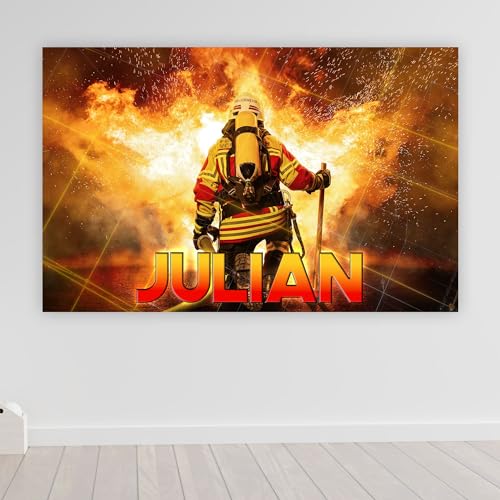 timalo® Cooles Feuerwehr Poster personalisiert mit Namen | Bild für die Wand | Wandbild für Kinder Jungen mit Feuerwehrmann Kinderzimmer Deko | child007-B100xH61cm von timalo