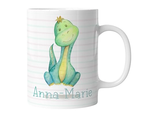 timalo® Dinosaurier Tasse mit Namen bedrucken lassen | Personalisierte Dino Kindertasse mit Wunschname für Kinder Geschenktasse Aquarell | mug-dino-04 von timalo