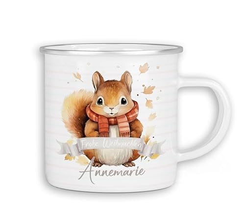 timalo® Emaille Tasse personalisiert mit Namen | Kinder Blechtasse Kindertasse Geschenk Weihnachten | Eichhörnchen-3 von timalo