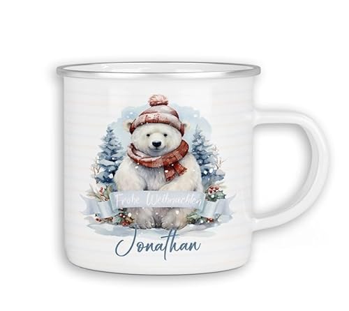 timalo® Emaille Tasse personalisiert mit Namen | Kinder Blechtasse Kindertasse Geschenk Weihnachten | Eisbär von timalo